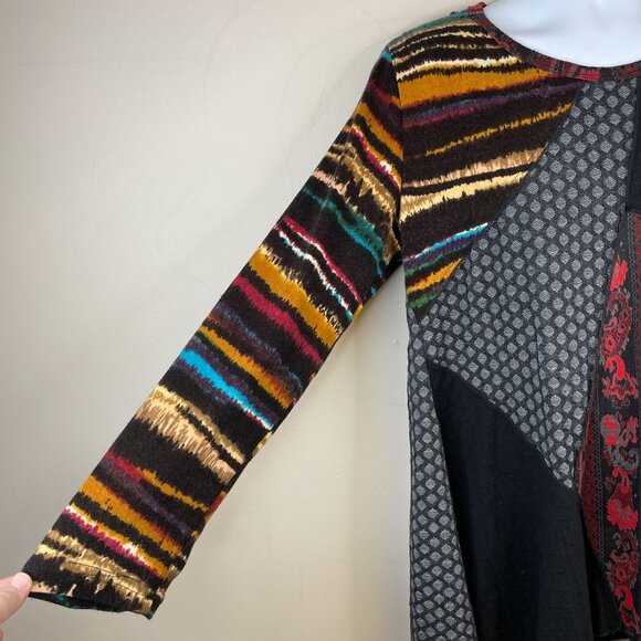 Vintage Pyramid Collection Art To Wear Boho Patchwork Top Xlarge 90s Knit Tunic - Picture 3 of 13